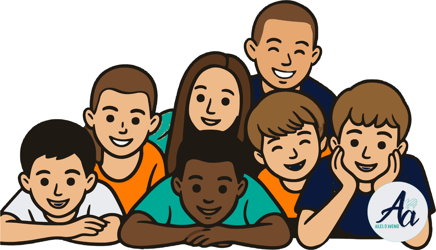 Un groupe d’enfants souriants serrés les uns contre les autres